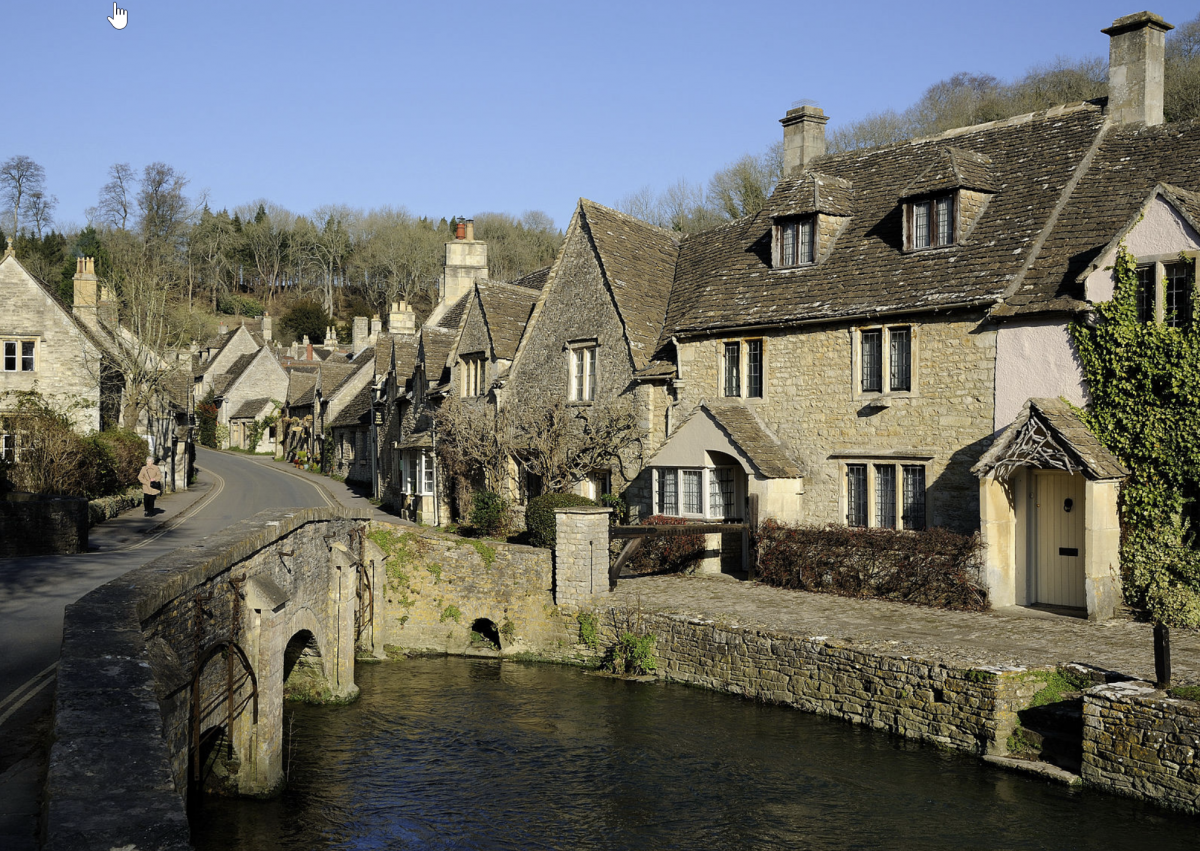 Typical Cotswold village scene with bridge