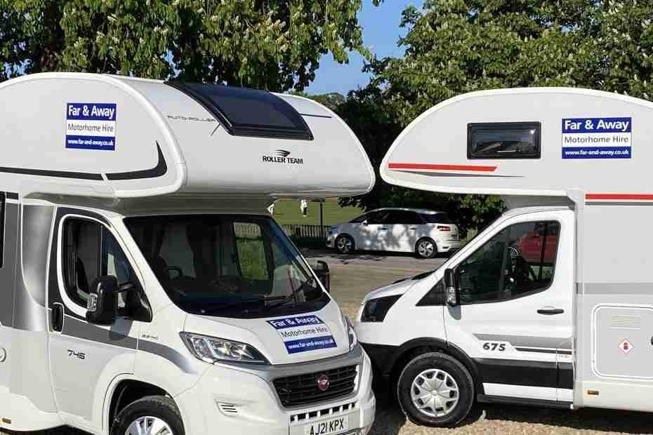 PIcture showing two motorhomes from Far and Away Motorhomes